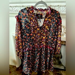 Anthropologie XS petite midi sheer dress with black slip